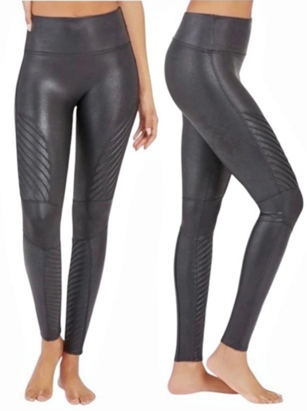 SPANX Faux Leather Moto Leggings in Black Size L